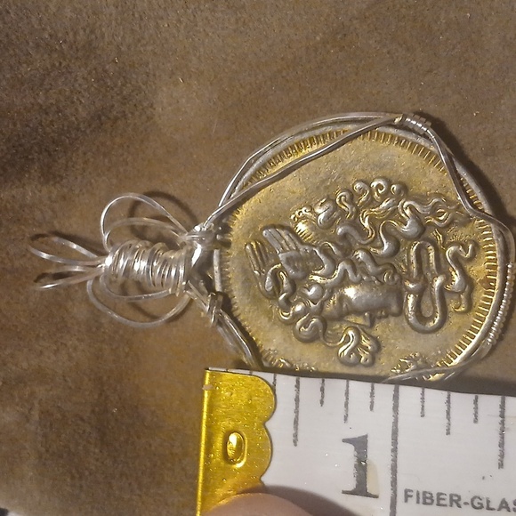 Rare Unique Medusa Coin Pendant Wrapped In Sterling Silver Wire. Sterling Silver - Picture 3 of 8